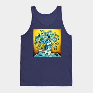 Cute Abstract Flowers in Aqua and White Vase Still Life Painting Tank Top